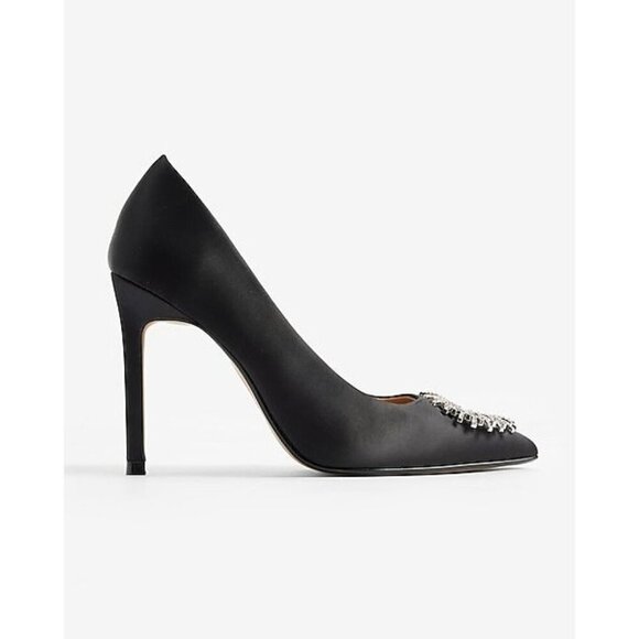 Express Pumps Heels Rhinestone Embellished Black Size 8 - Picture 4 of 10